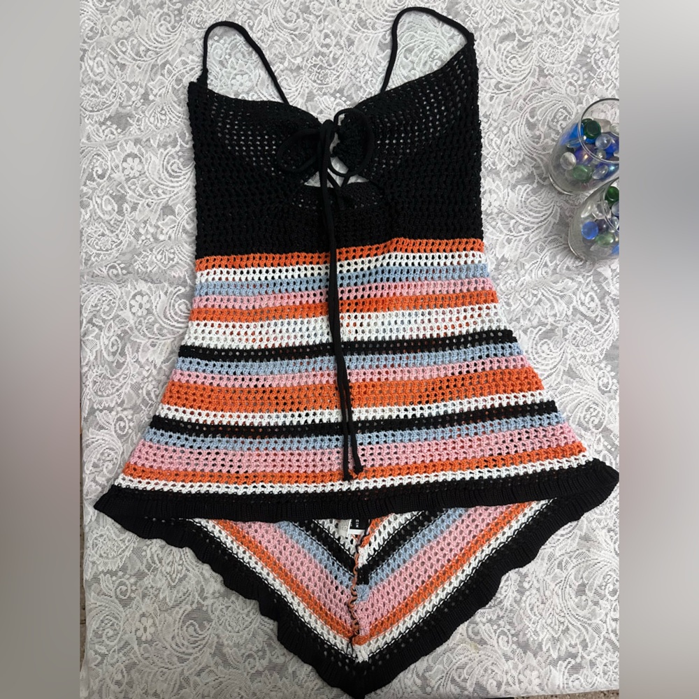 SHEIN Crochet Halter Top Multicolor Knit Beach Festival Summer